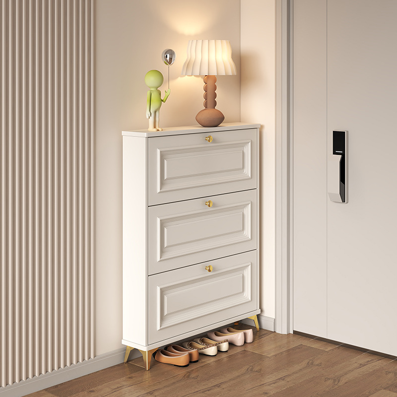 Shoe Rack Cabinet Narrow Entryway - Zapatero de entrada francés, diseño cremoso