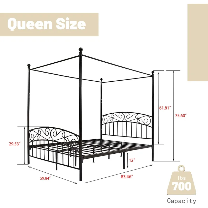 Estructura de cama con dosel t - Canopy Bed Frame Metal Queen reseña y precio