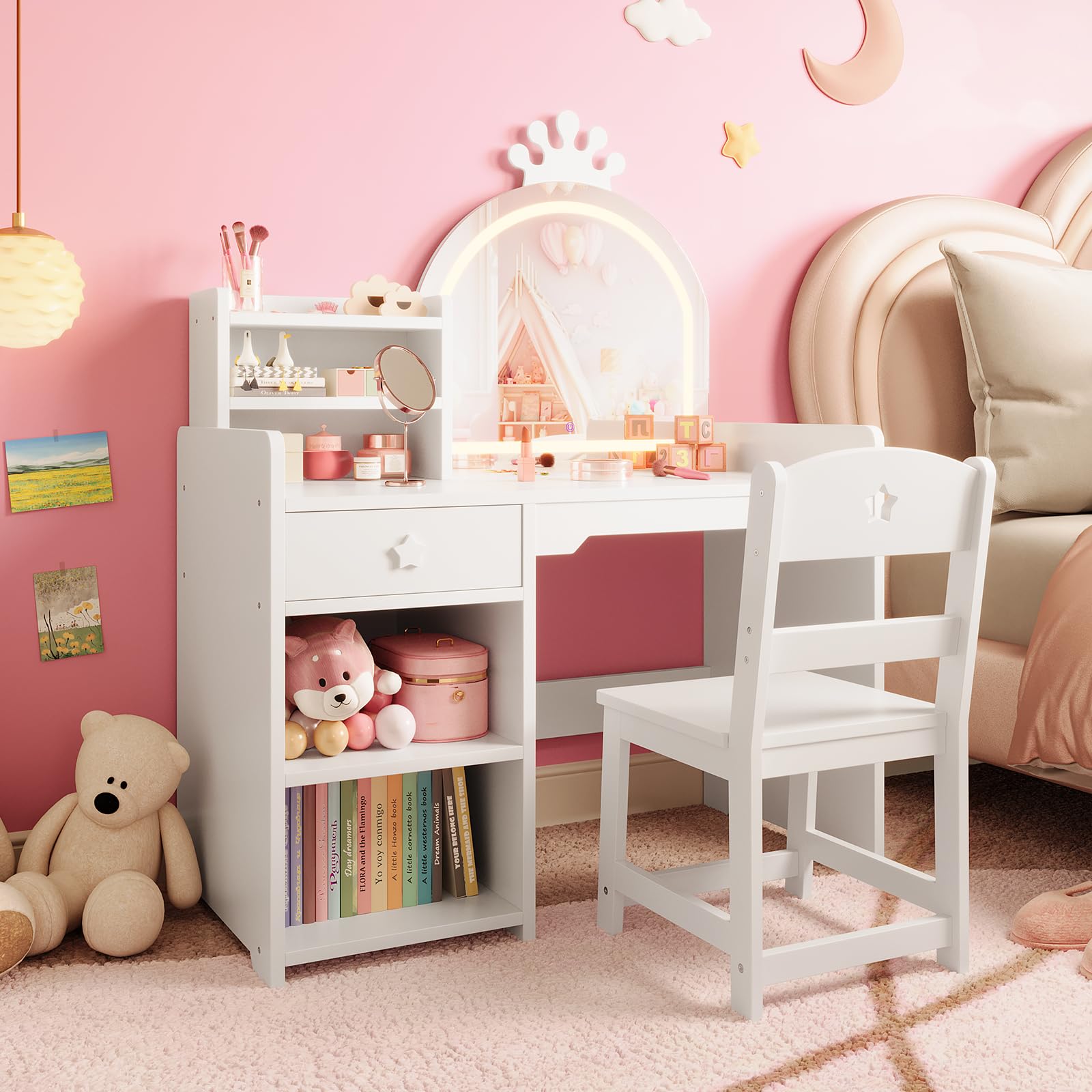 Juego de Mesa y Silla de Maqui - Dressing Table Vanity With Lighted Mirror reseña y precio