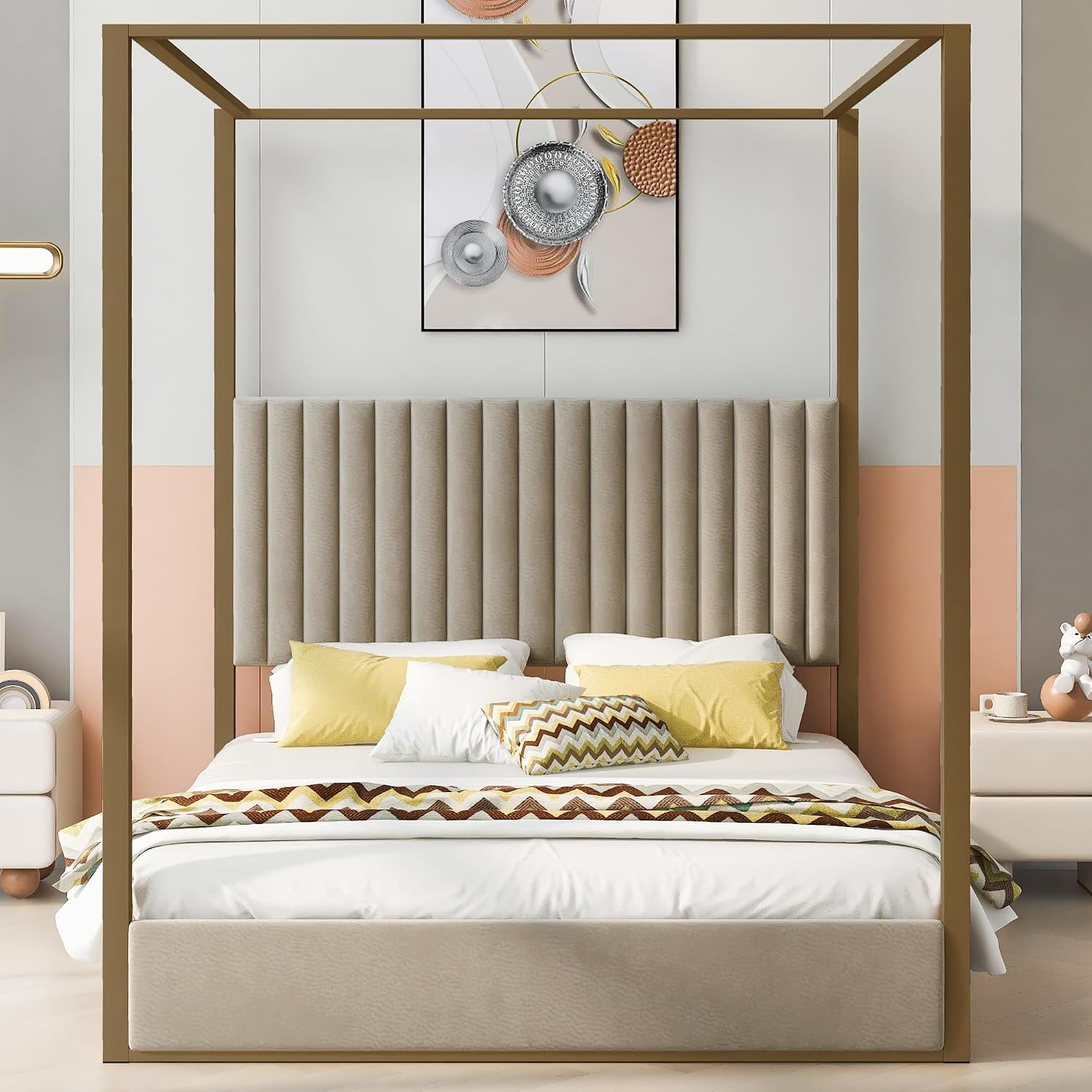 Cama moderna con dos postes y  - Canopy Bed Frame Metal Queen reseña y precio