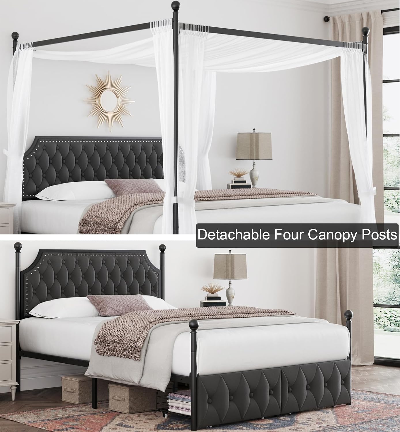 Estructura de cama con dosel y - Canopy Bed Frame Metal Queen reseña y precio
