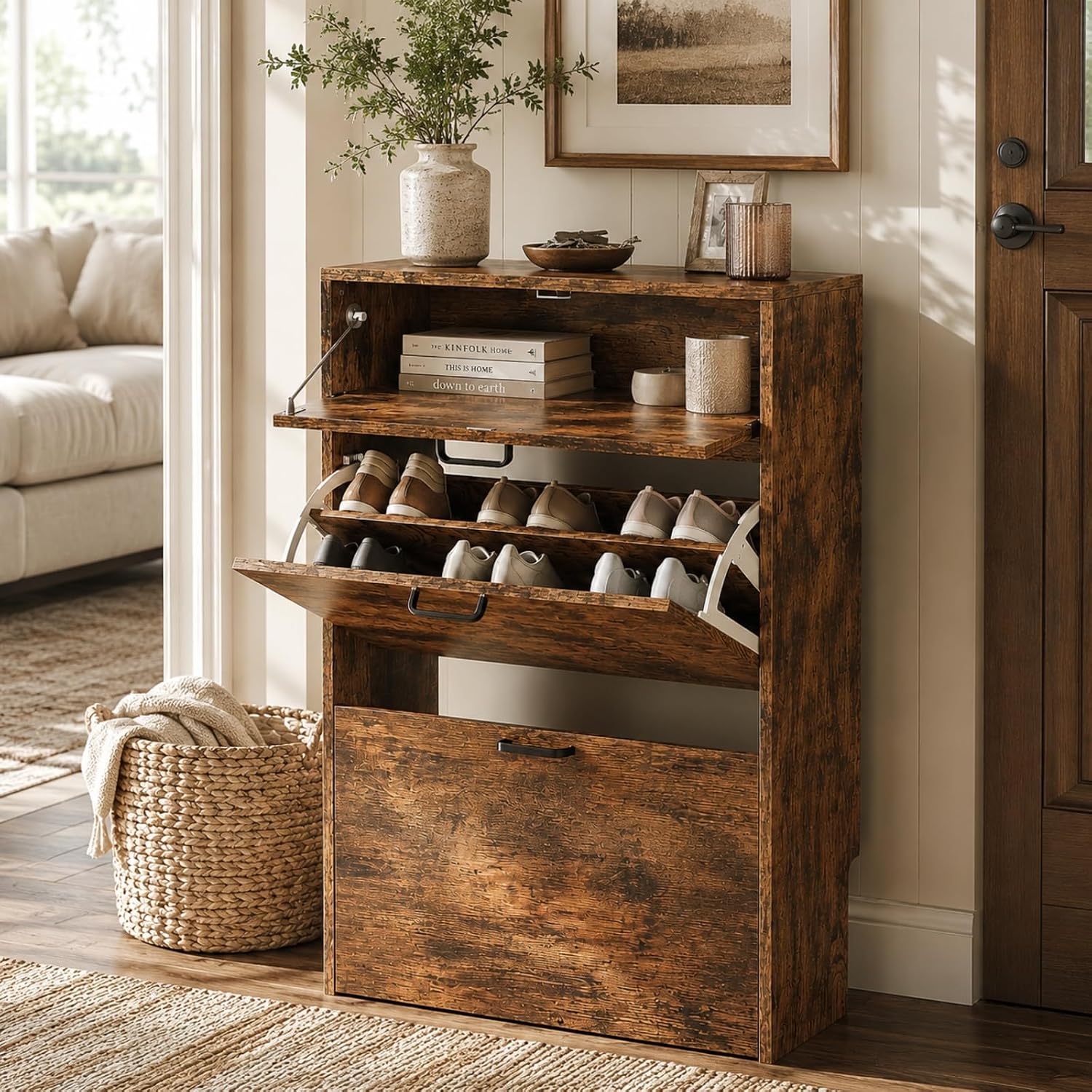 # Zapatero Delgado con 2 Cajon - Shoe Rack Cabinet Narrow Entryway reseña y precio