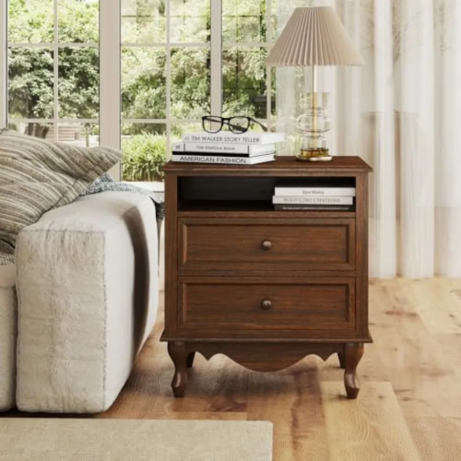 Mesita de noche de madera maci - Solid Wood Nightstand 2 Drawers reseña y precio